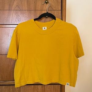 Mustard yellow large Lucy & Yak crop top cotton shirt
